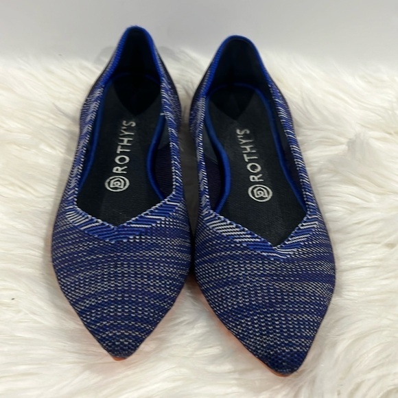 Rothy’s Flats Point Bright Blue Birdseye Space Dye Orange Sole SZ 9